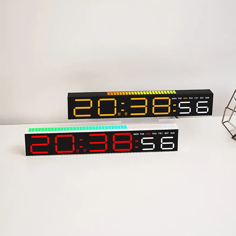 horloge led moderne réveil numérique lumière ambiance barre rythmique couleur réglable