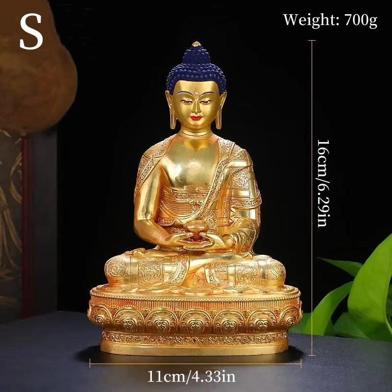 statue bouddha or bleu rouge relief orné tibétain traditionnel asiatique maison prière
