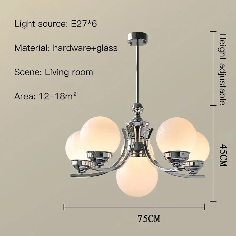 lustre moderne chrome sphères translucides suspension câble led têtes têtes orange