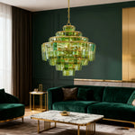 lustre moderne géométrique vert doré blanc transparent chambre salon