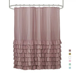 rideau douche blanc volants gris rose classique opacité anneaux métalliques respectueux environnement moderne