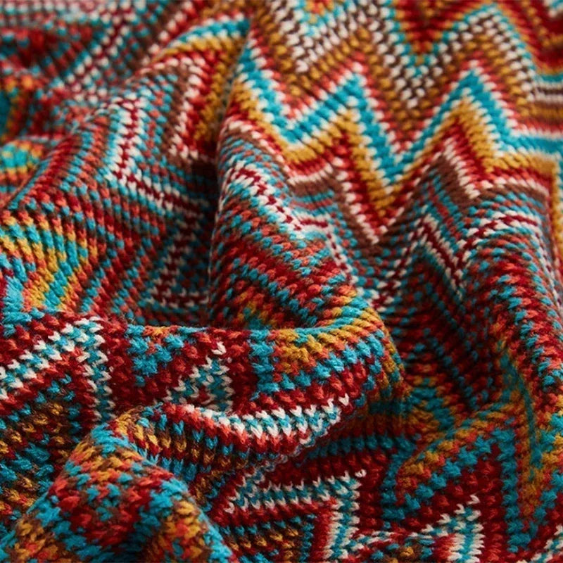 couverture multicolore zigzag ethnique portable anti boulochage acrylique polyester adultes printemps automne voyage maisonhôtel