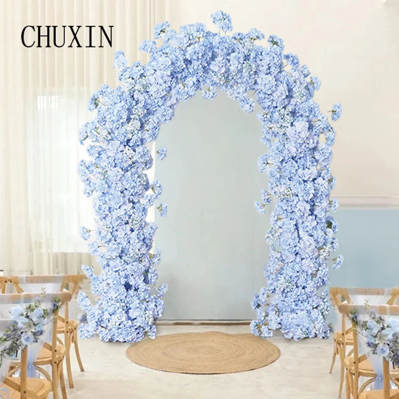 Décoration mariage arche fleurs artificielles bleu soie élégante extérieure anniversaire backdrop