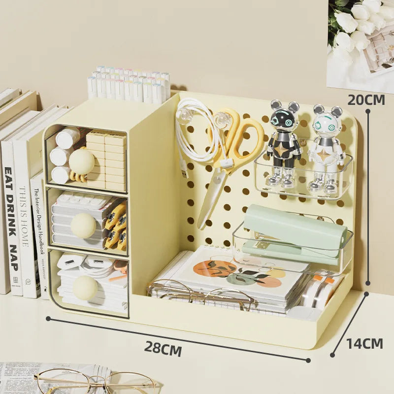 boîte rangement multifonction beige points noirs moderne imperméable plastique transparent figurine sac stylo marqueur