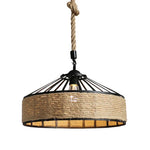 lampe suspendue industrielle vintage corde naturelle métal noir 30cm 40cm 50cm