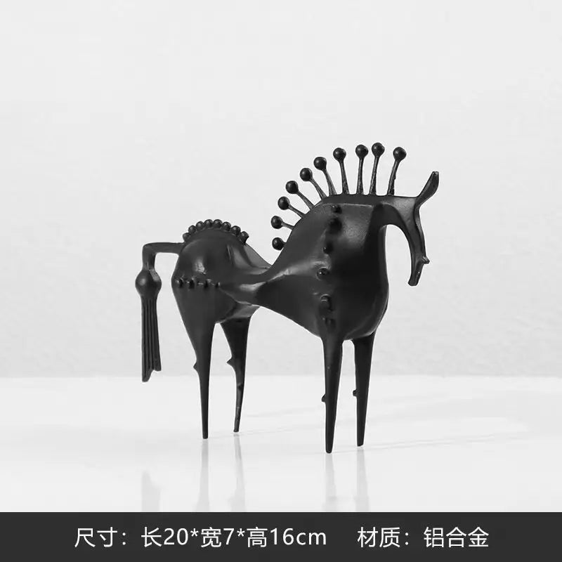 sculptures abstraites chevaux métal noir modernes maison 30cm 20cm texturées points sphères