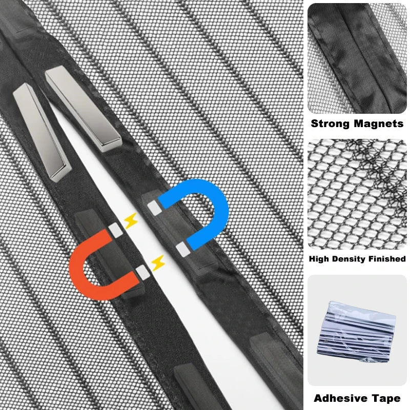 rideau porte magnétique noir blanc maille fine haute densité moderne adhésif magnets ruban adhésif