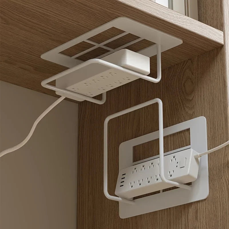 support mural blanc minimaliste routeur wifi multiprise adhésif étagère rangement métal lisse