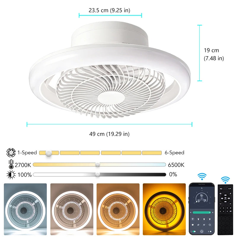 ventilateur led moderne blanc easy clean télécommande lumineuses chambre salle manger