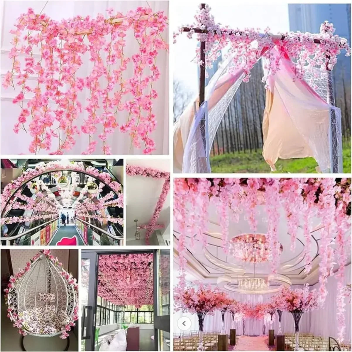 guirlande fleurs artificielles rose clair decoration murale exterieure maison romantique 180cm fête anniversaire