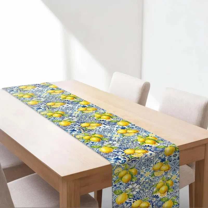 tableau table lin motif citron bleu carreaux floral méditerranéen italien noël halloween pâques