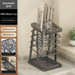 porte couteaux contemporain gris métallisé couteaux ciseaux plateau détachable minimalisterangement efficace ustensiles cuisine