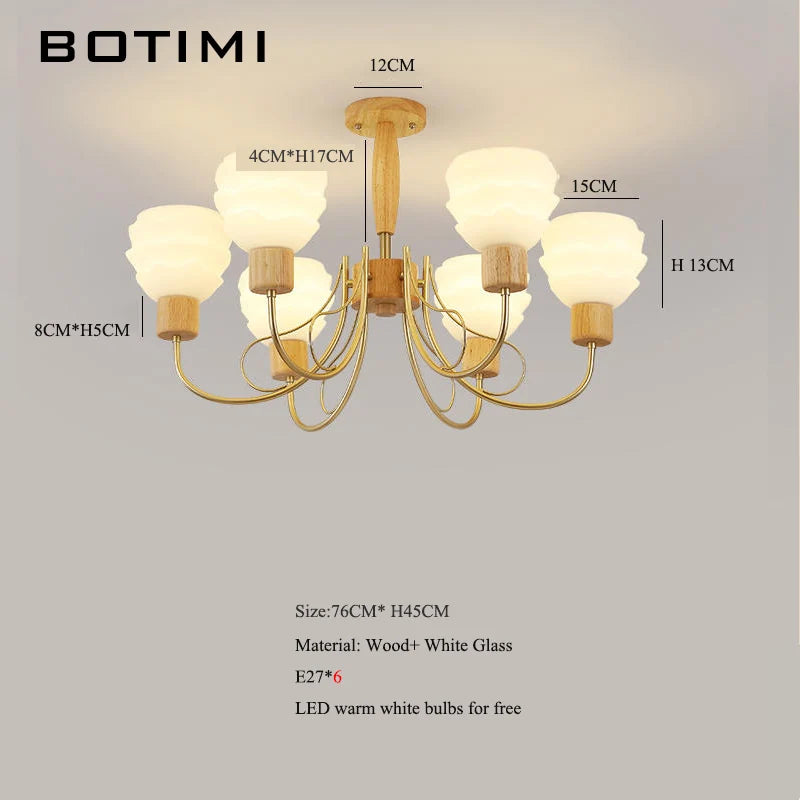 lustre moderne bois abat jour dépoli lumière douce chambre salon six lumières
