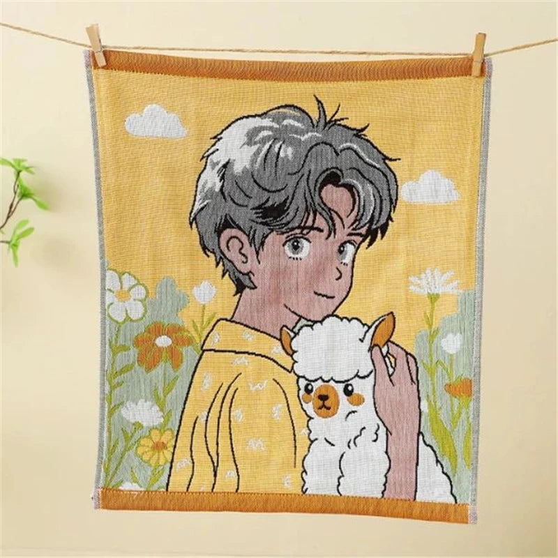 tapisserie coton biologique forêt animaux motifs colorés clips bois moderne artiste
