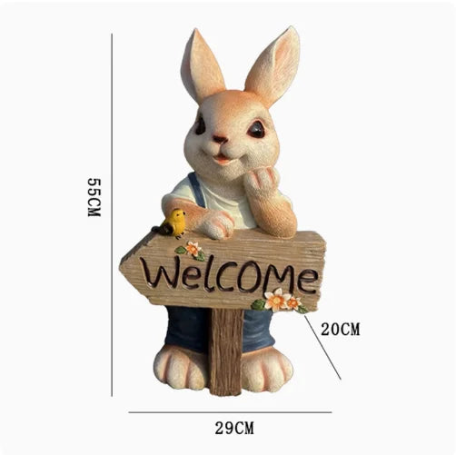 décoration extérieure figurine lapin bienvenue panneau fleurs coccinelle champêtre charmant résine