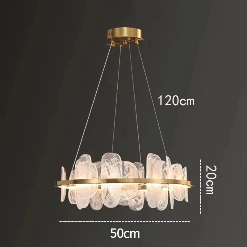 suspension lumineuse contemporaine élégante blanc doré texture organique ondulée translucent câbles suspension