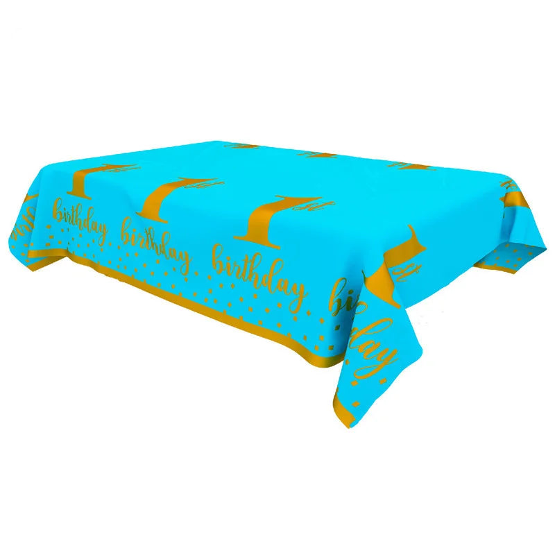 assiettes bleu clair anniversaire 1er anniversaire doré festif serviettes gobelets napkin tablecloth set festivités