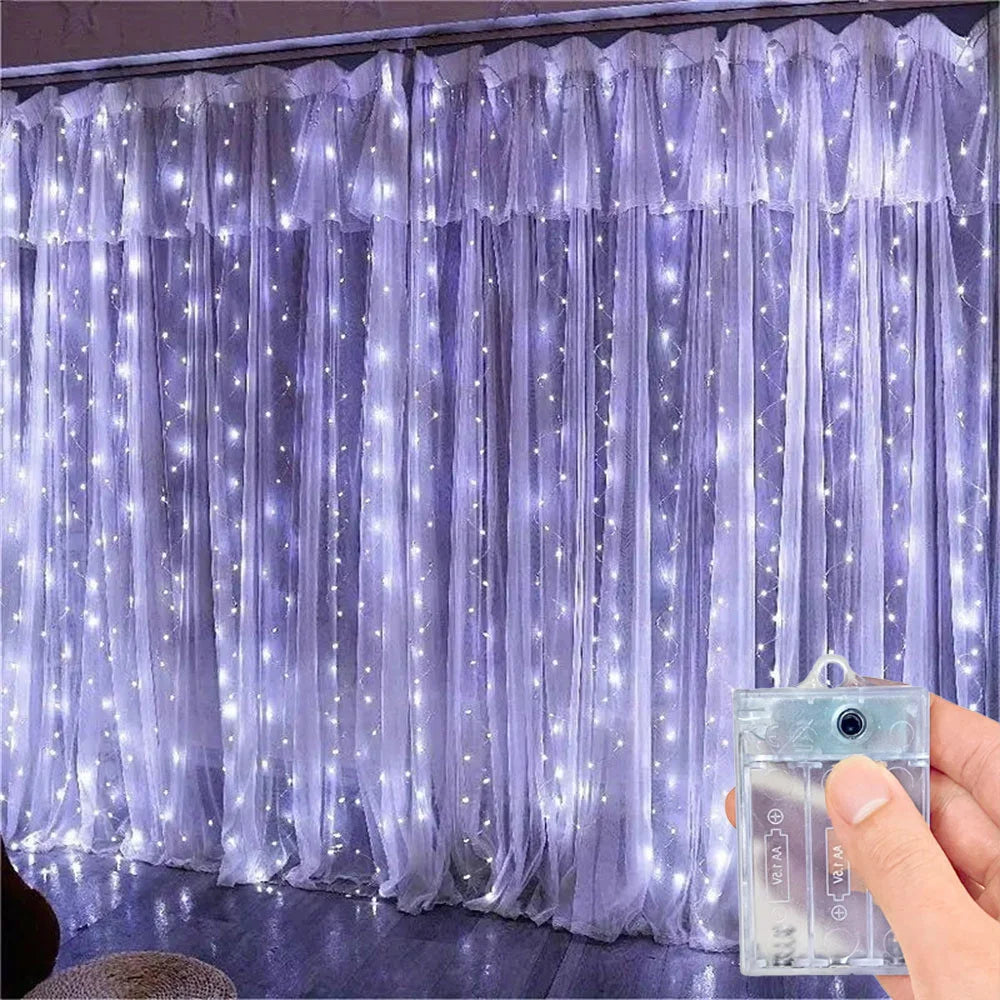 rideau lumineux led multicolore transparent moderne mariage noël anniversaire baptême clips batteries