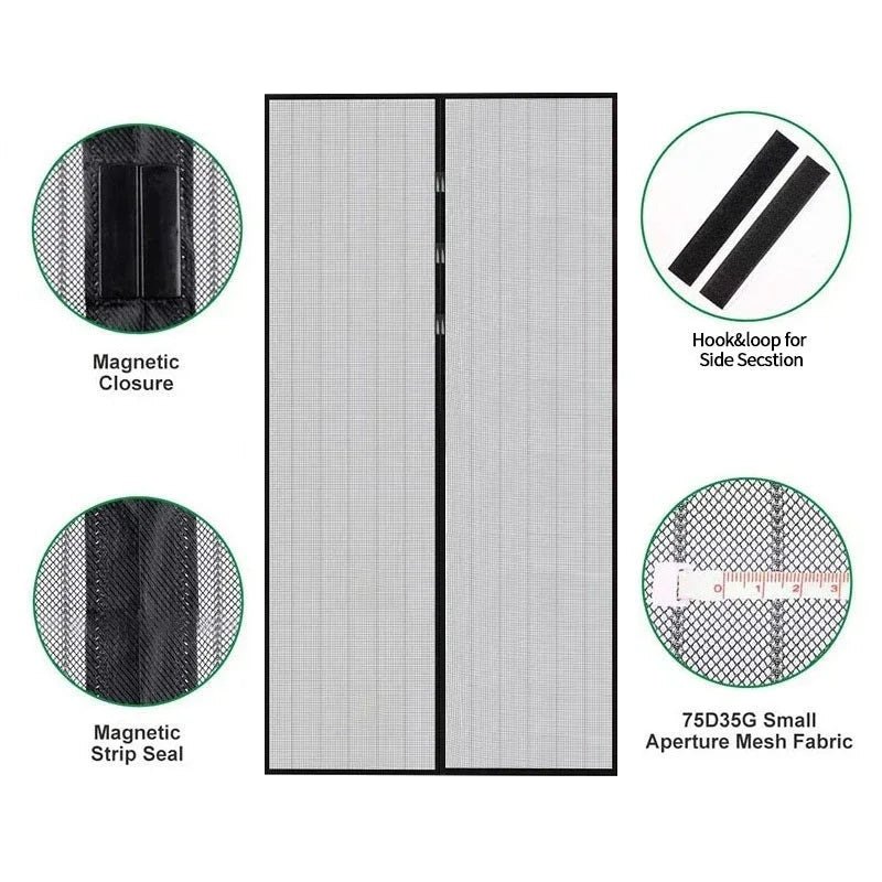 rideau porte magnétique noir maille fine velcro clips protection insectes porte moderne autofermeture