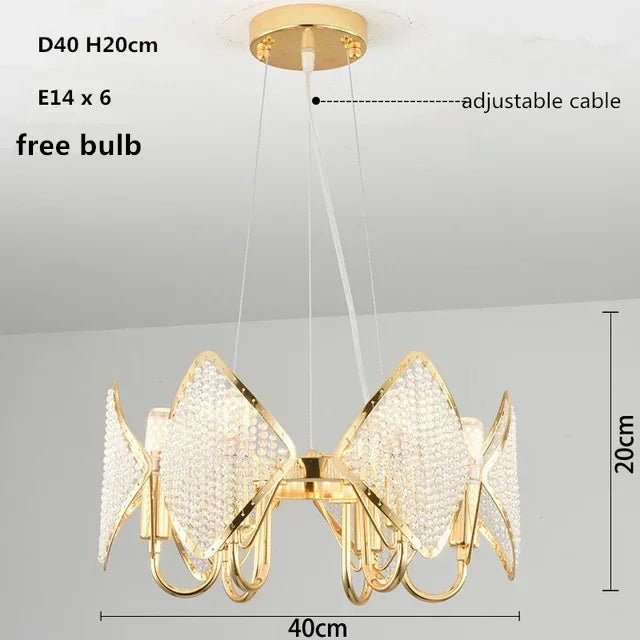 lustre moderne doré diamantées transparent salon led élégant chambre suspension