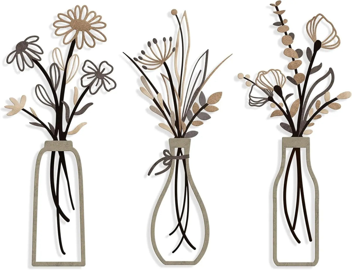 décoration murale moderne bouquet fleurs métal adhésifs blanc beige marron minimaliste chambre salon