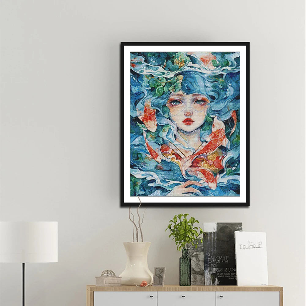 toile broder moderne abstraite couleurs fluides opaque éco coton aiguille fils kit broderie