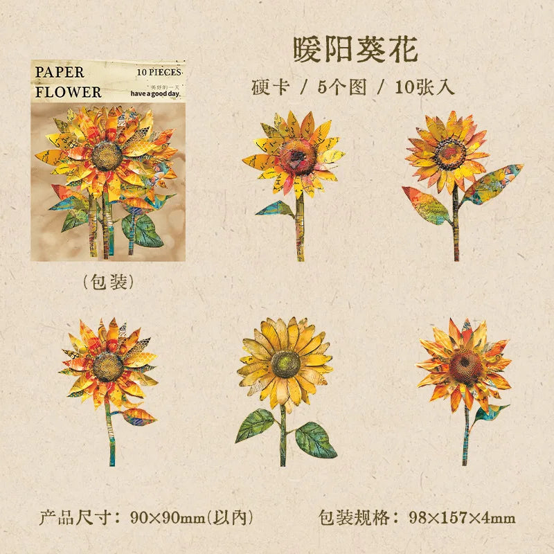 fleurs papier multicolores imprimées artisanales motifs floraux feuilles papillon 90x90mm 10pcs