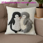 housse coussin penguins relief polyester moderne décoration maison salon chambre zip 40x40cm 45x45cm blanc