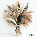 Bouquet fleurs séchées naturel marron beige violet blanc plumes pampas rustique maison table decoration