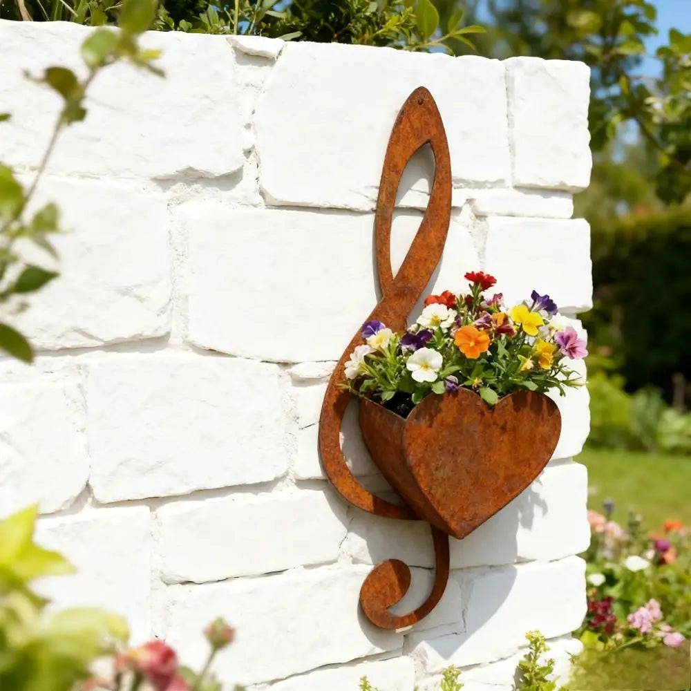 décoration murale forme clé sol métal vieilli pot fleurs rustique chambre adultère