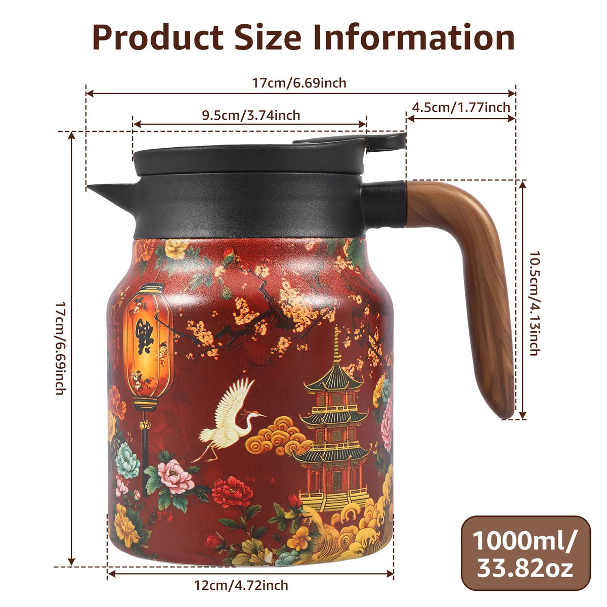 théière thermique acier inoxydable fleurs vintage poignée bois tasse assiette plateau