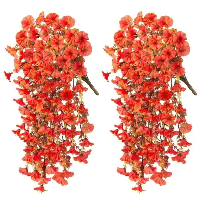 décoration intérieure moderne bouquet suspendu fleurs artificielles rose violet vert feuilles