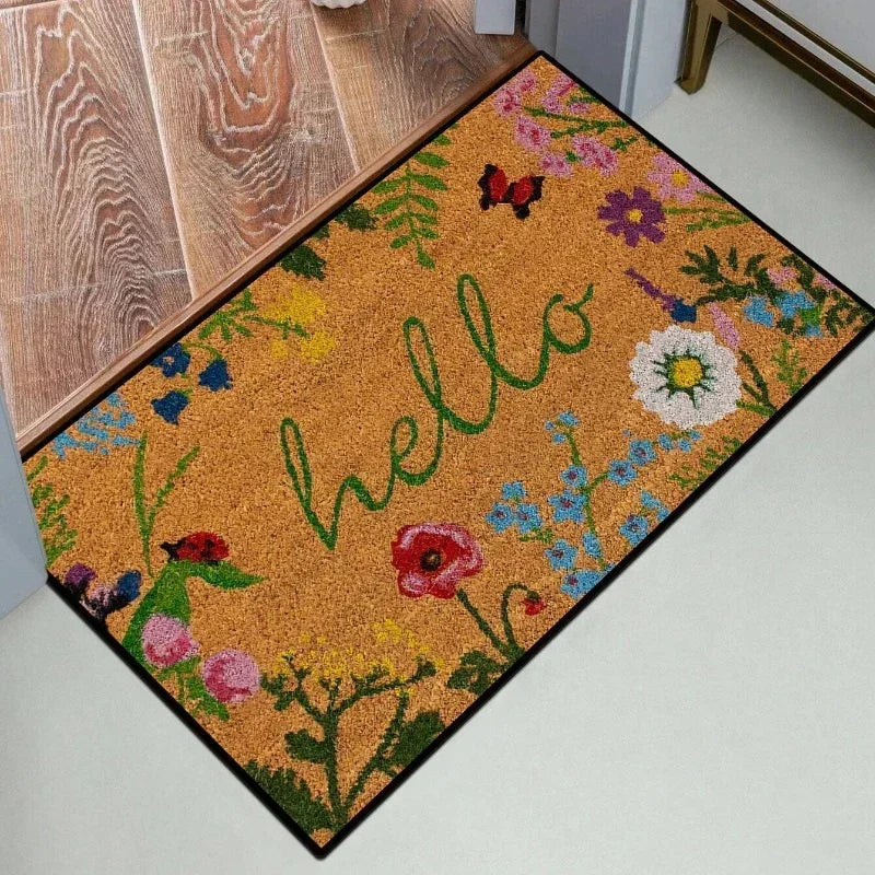 Paillasson floral lettres bienvenue bourgogne