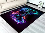 tapis moderne manette jeu colorée noir bleu violet rose jaune blanc