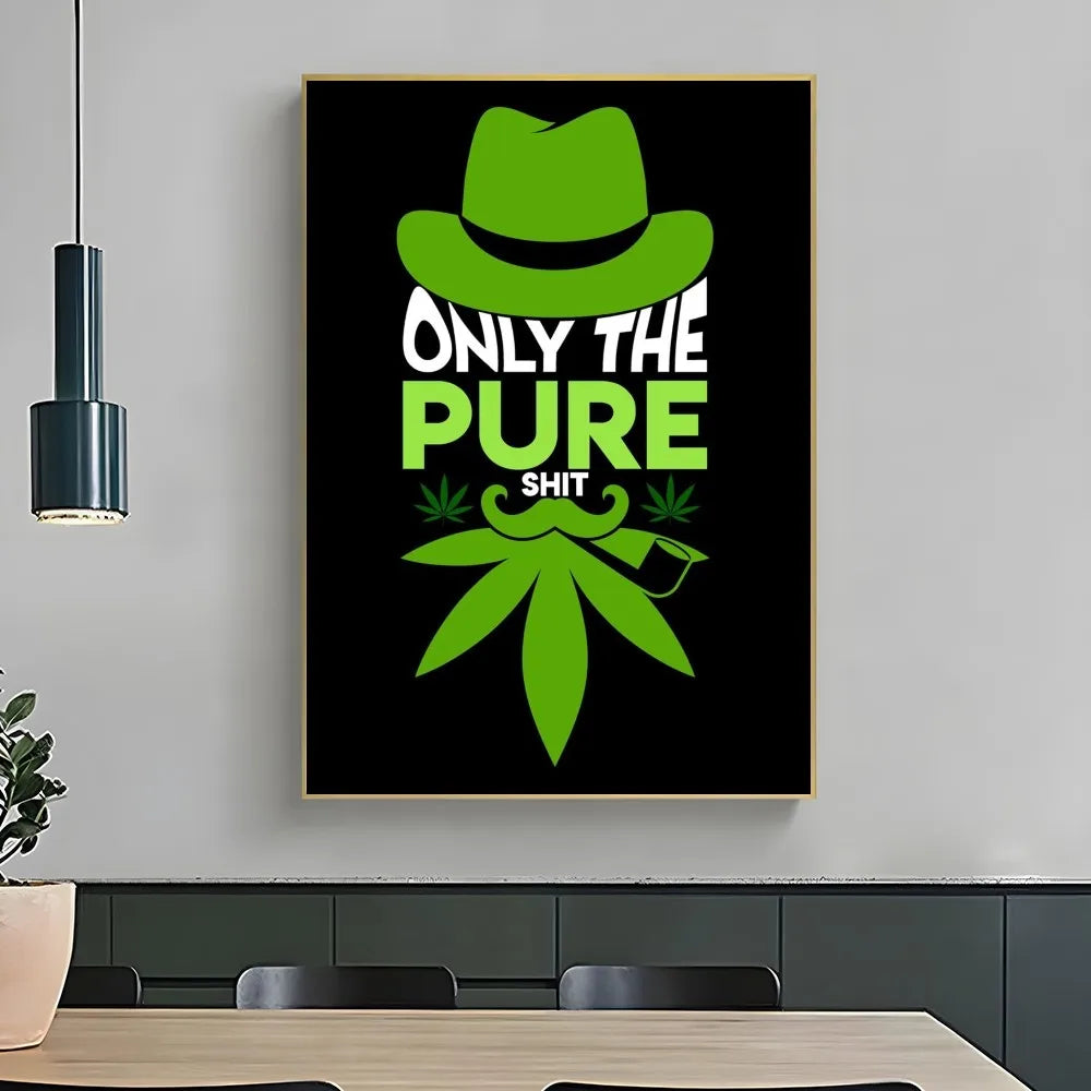 affiche graphique pop art crânes cannabis lettrage noir vert opaque sans cadre