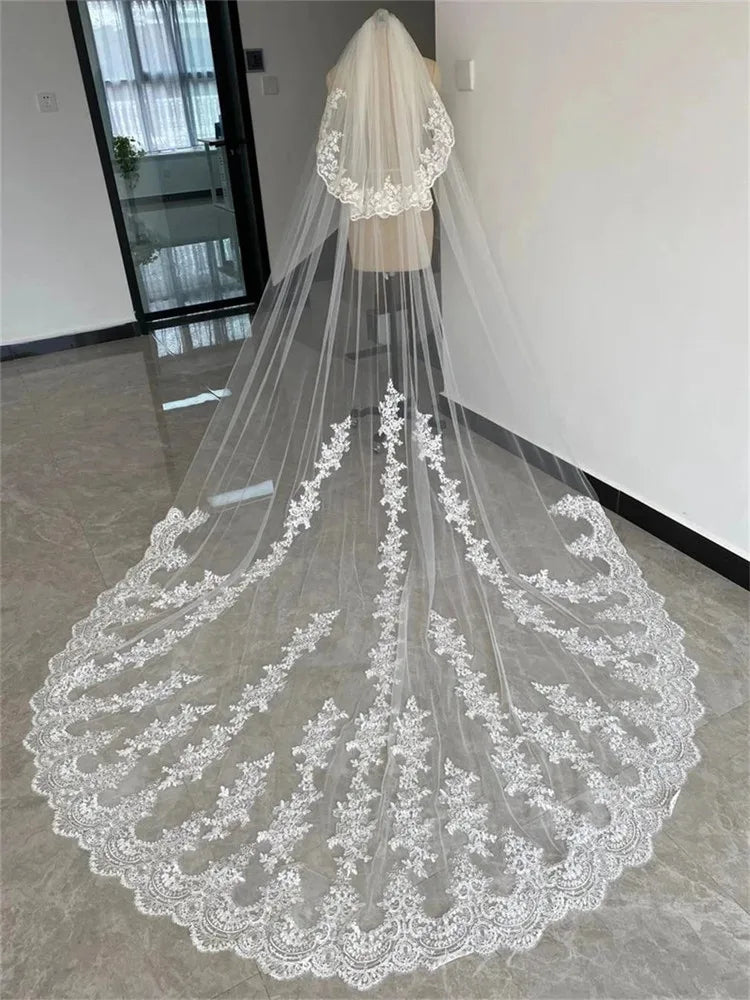 voile mariée blanc broderie florale deux couches dentelle translucide classique femme