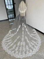 voile mariée blanc broderie florale deux couches dentelle translucide classique femme
