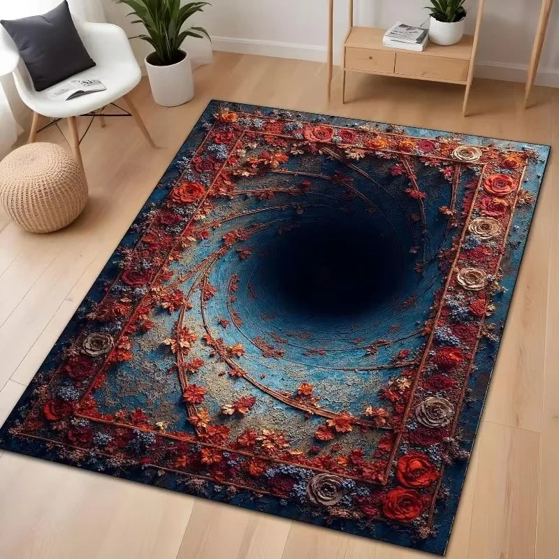 tapis sol effet 3d illusion optique pierre gris noir blanc moderne décoration maison salon