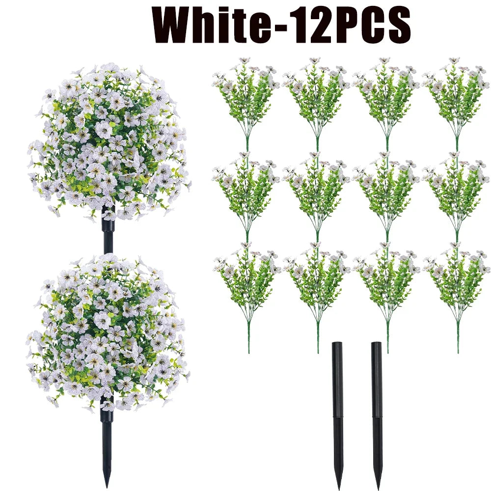bouquets artificiels violet vert modernes decoration exterieure intérieure 35cm fleurs feuilles