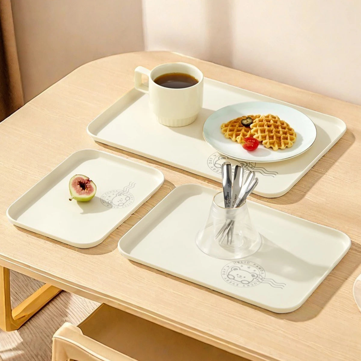 assiettes modernes plastique imprimées ours tasse cuillère serviette dessin animé minimaliste