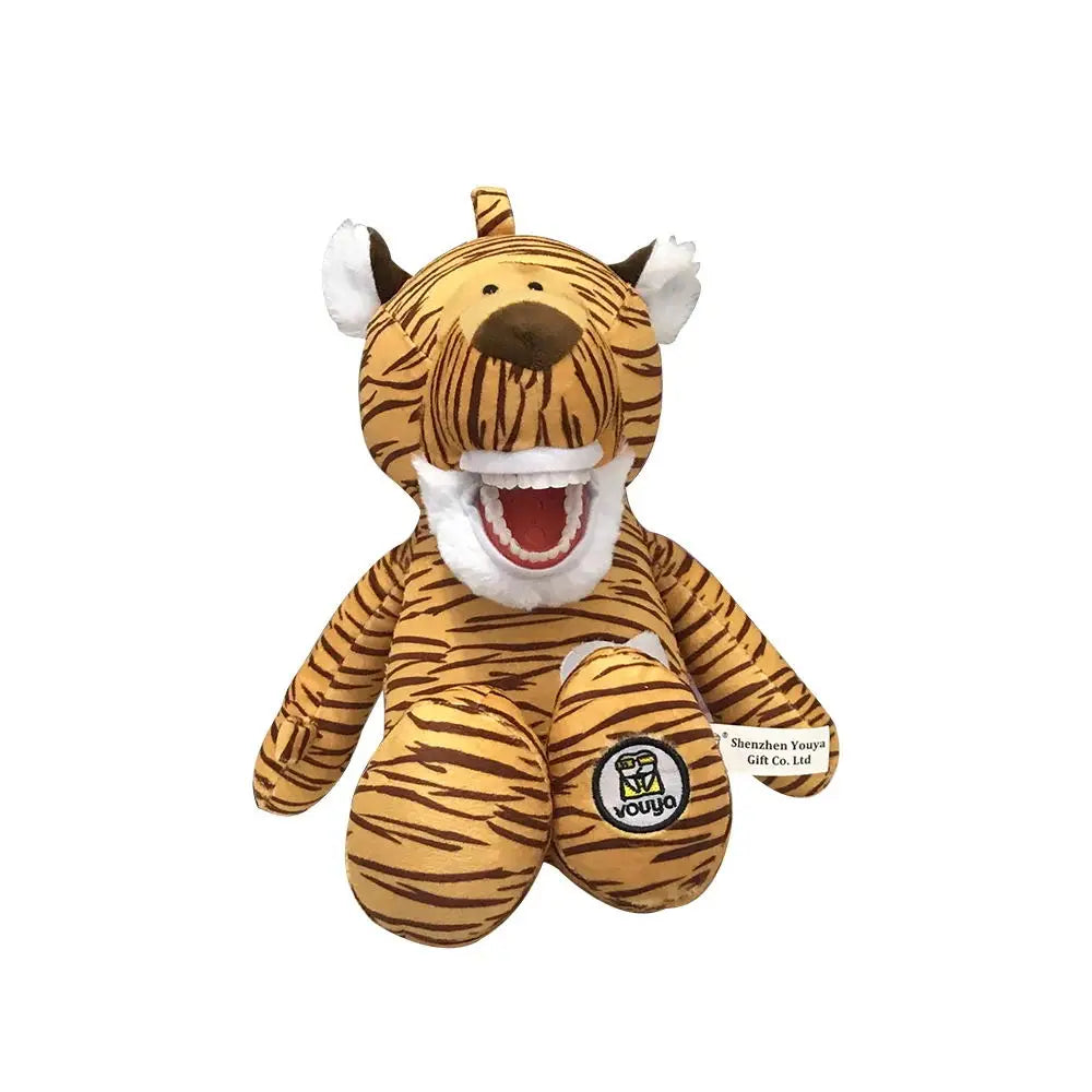 jouets peluche animaux tigre girafe lion dents brossage éducation cadeaux doux imitation dentistes