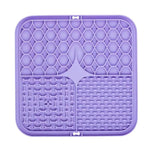 tapis animaux compagnie slow feeder violet gris bleu texture hexagones os points moderne ludique