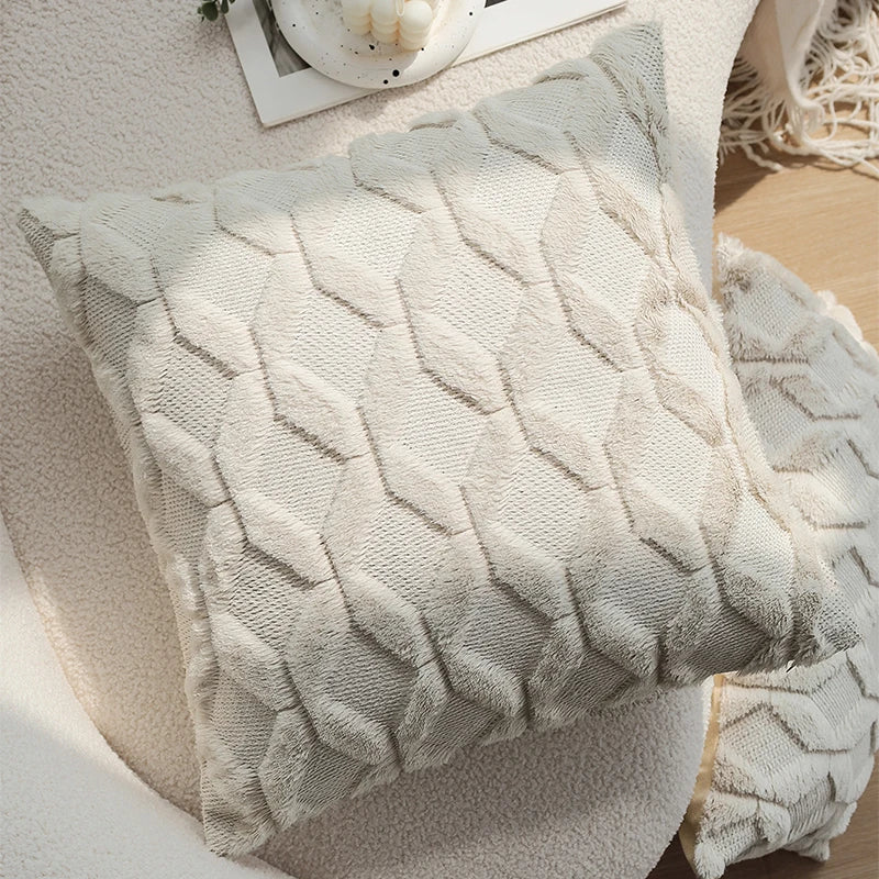 coussin peluche beige motif géométrique moderne canapé voiture 45x45cm lavable machine handwash