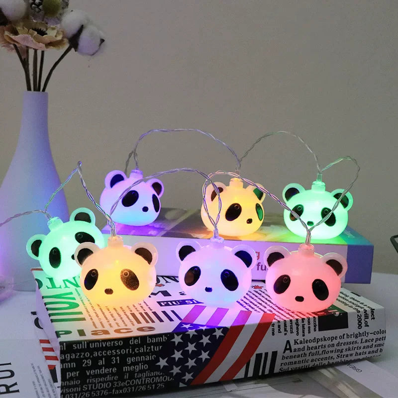 guirlande lumineuse led pandas blancs noirs visages animaux chambre décoration féerique scintillement moderne