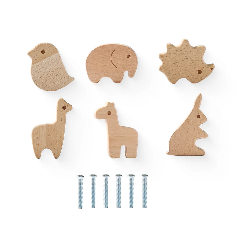 boutons tiroir animaux motifs modernes cartoon vis fixés blanc beige marron gris rose bleu