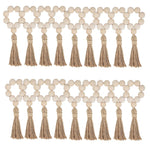 bracelet boho bois pompon jute naturelle blanc rustique