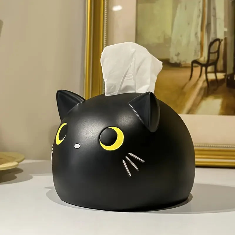 boîte mouchoirs chat noir yeux jaunes moustaches blanches kawaii moderne salon chambre