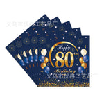 serviettes papier anniversaire fleurs chiffres dorés bleu marine fête confettis ballons age