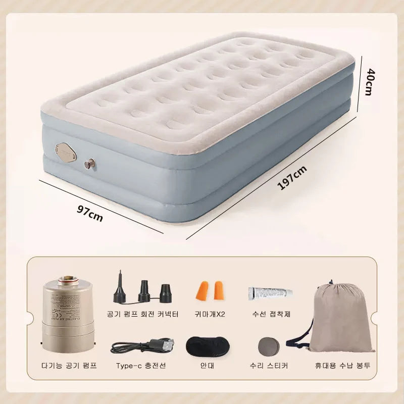matelas gonflable beige moderne bosses pompe électrique double camping intérieur