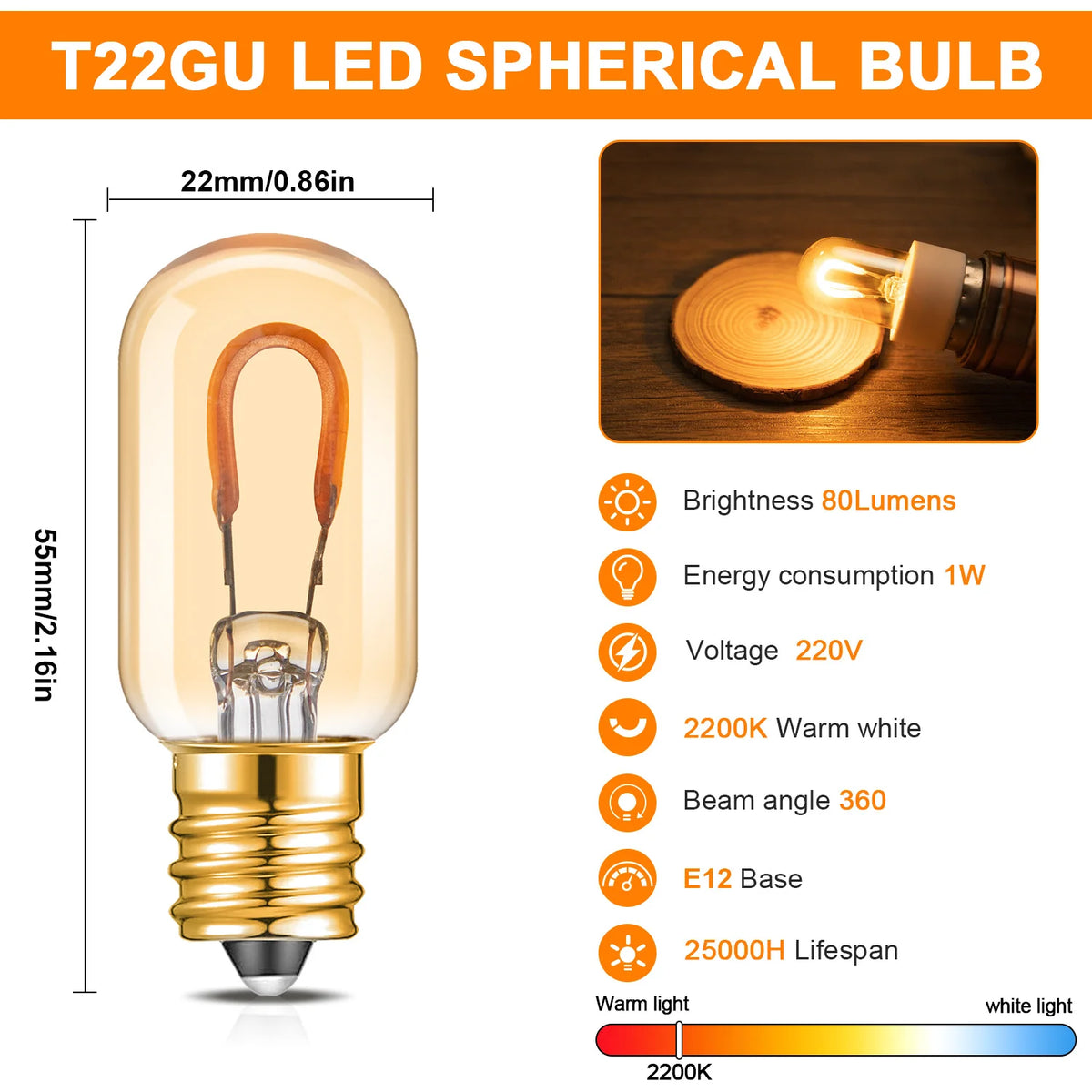 ampoules led vintage or ambre transparentes filaments dorés e12 e14 2200k 2700k 6500k
